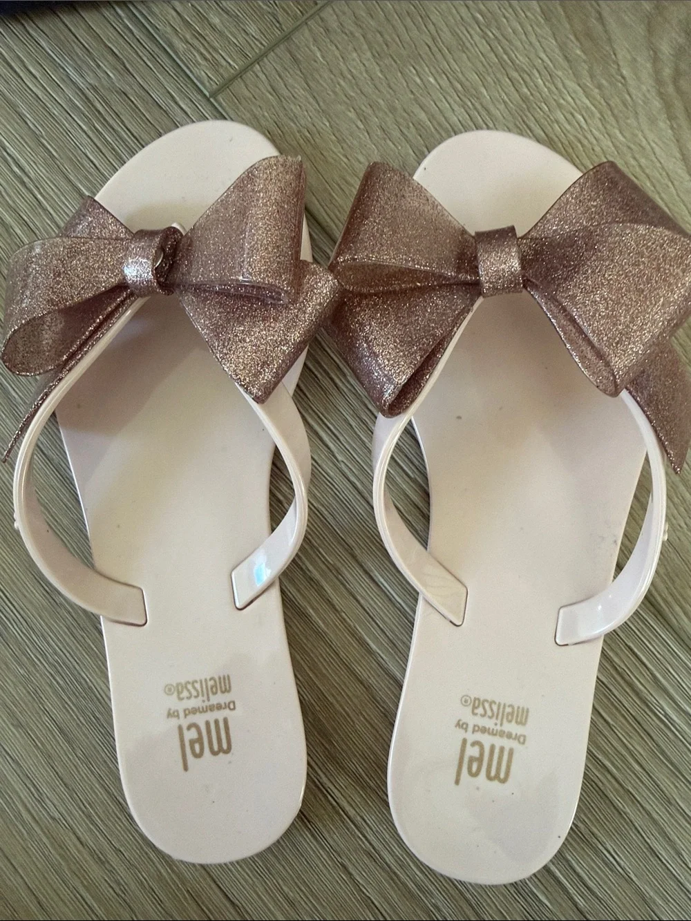 mel® Dreamed by Melissa Pink Glitter Bow Jelly Sandals - size 2